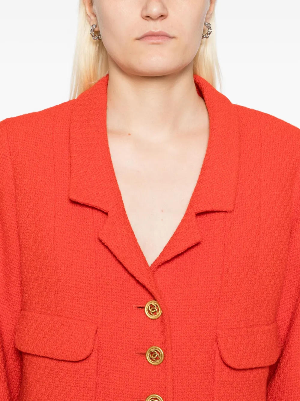 Pre-owned Chanel 1993 Single Breasted Jacket In Red