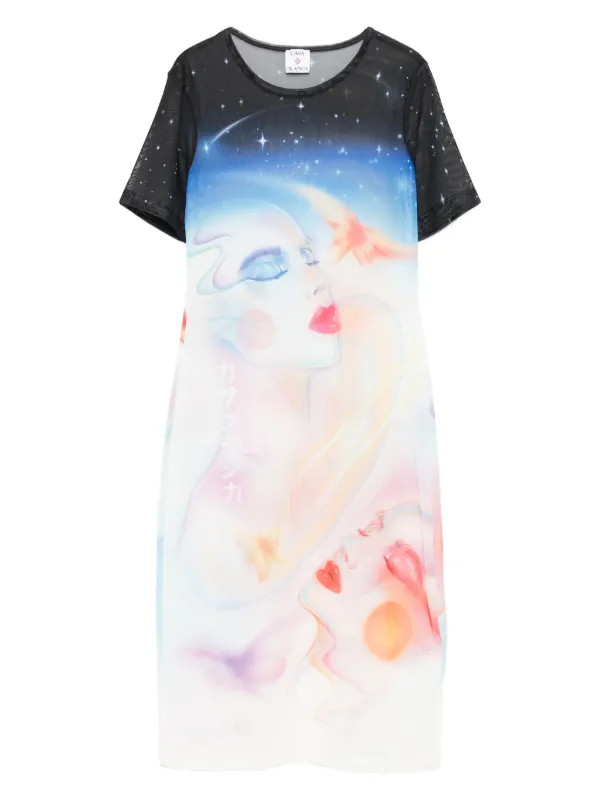 Casablanca Printed Midi Dress in White