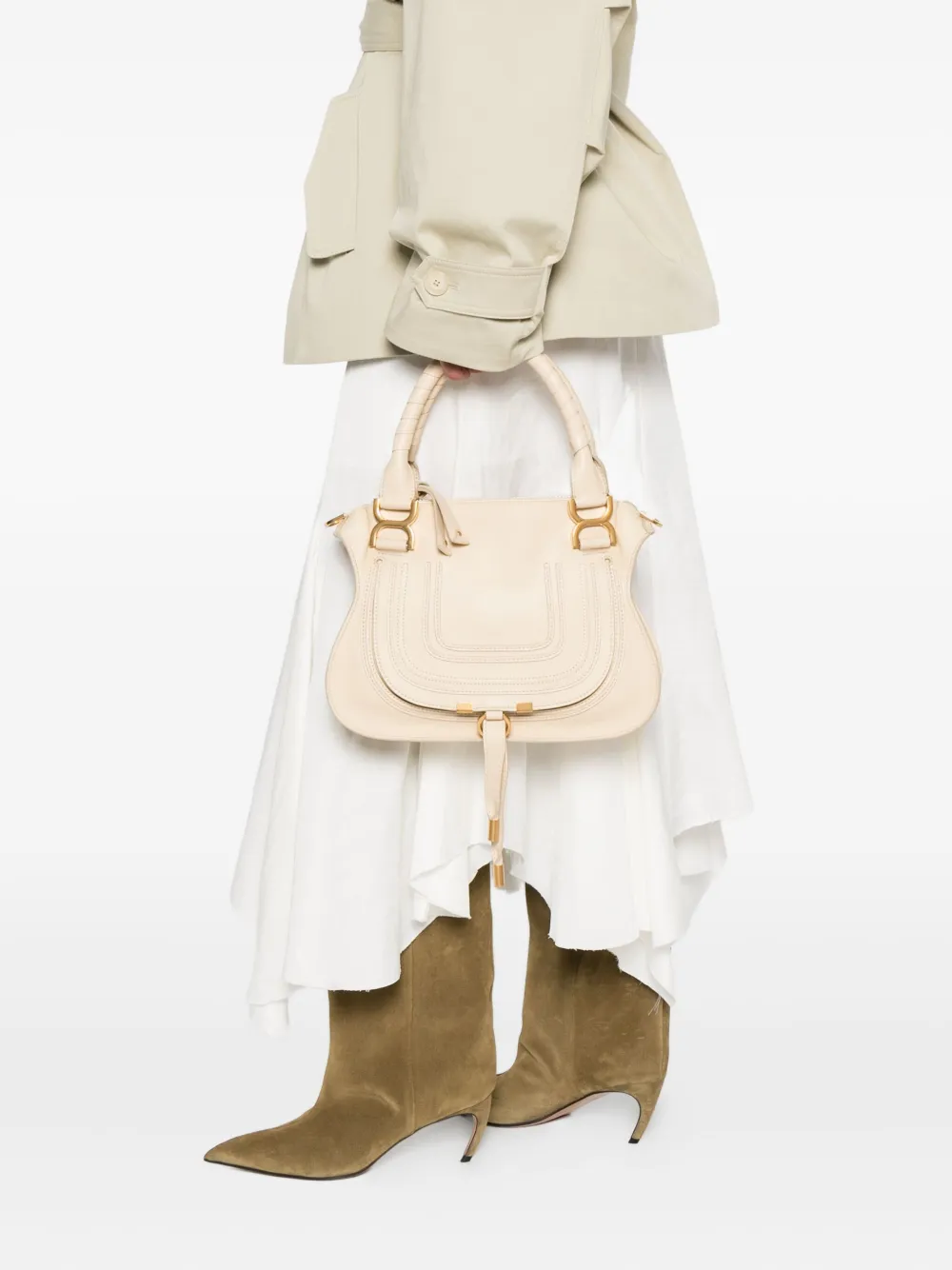 Chloé Kleine Marcie tas met handvat en klep Beige