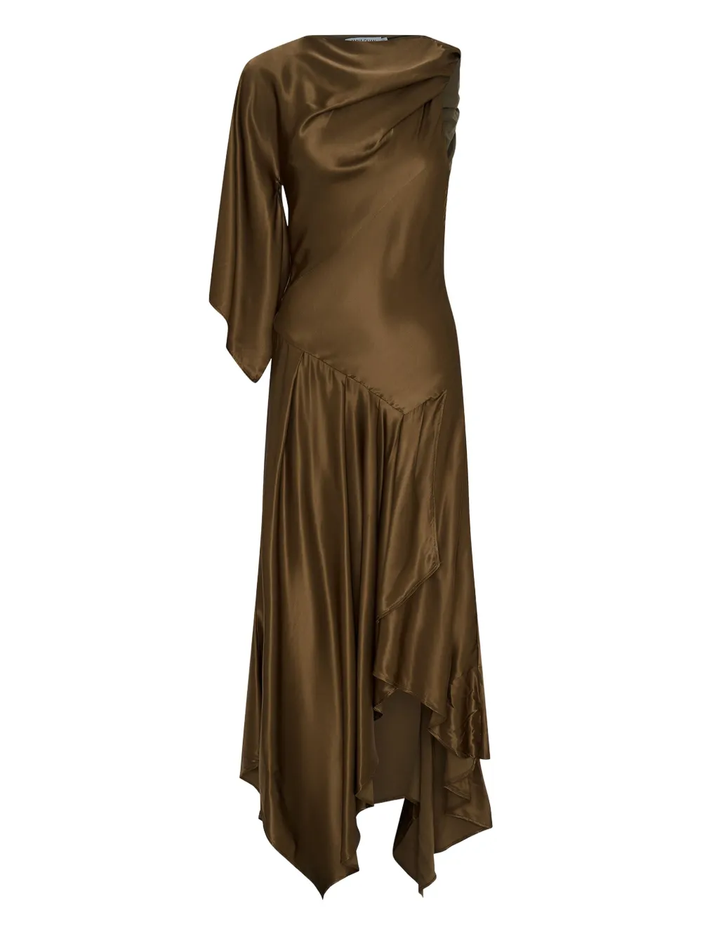 draped one-shoulder asymmetric evening dress