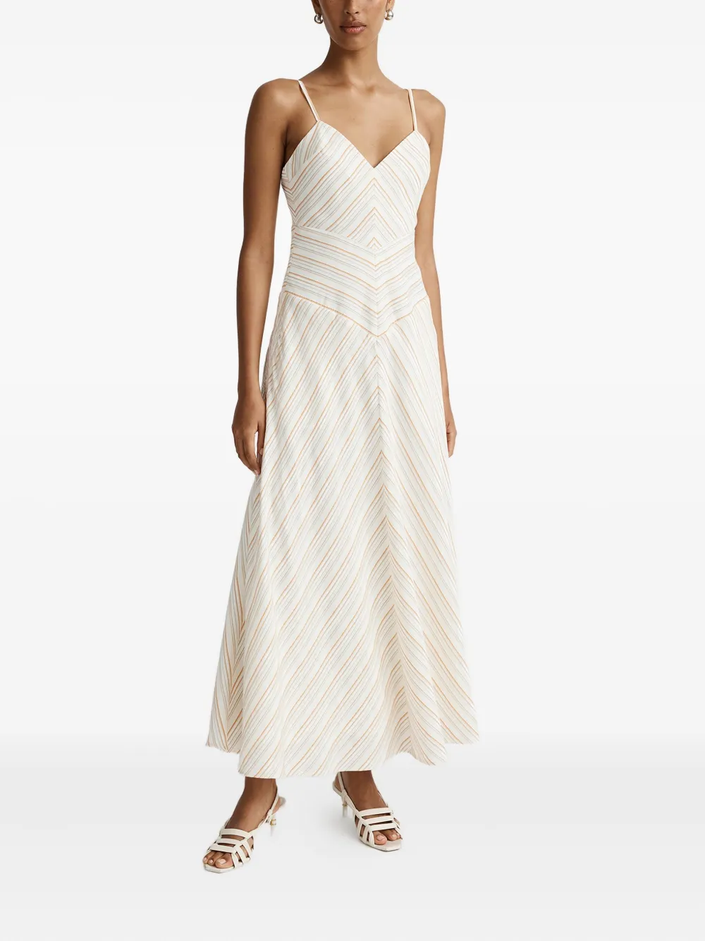 Anna Quan Nara gestreepte jurk met V-hals - Beige