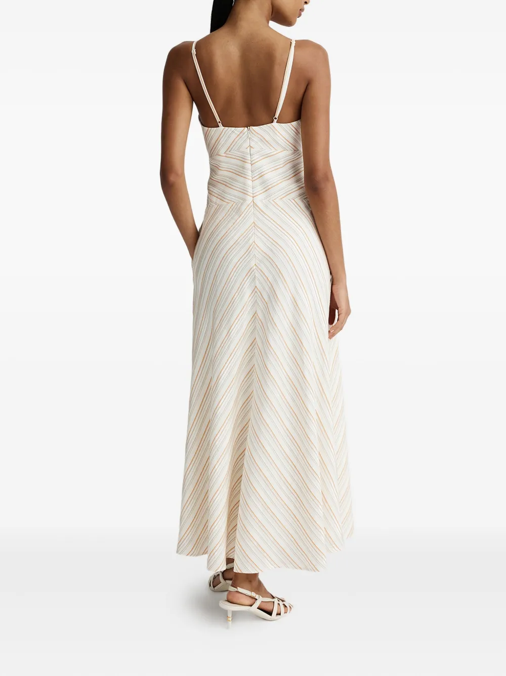 Anna Quan Nara gestreepte jurk met V-hals Beige