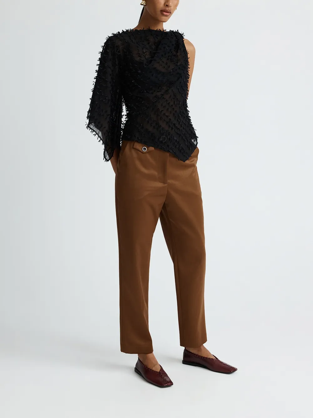 Anna Quan Gedrapeerde blouse met franje - Zwart