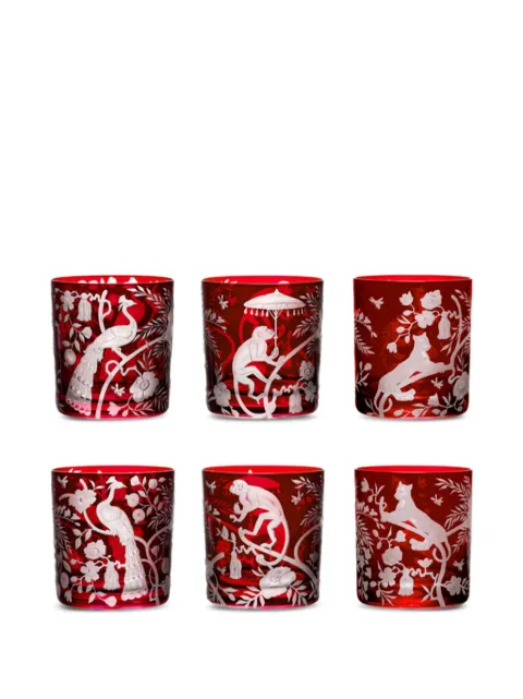 Artel Chinoiserie Monkey etched glass tumblers (set of six)