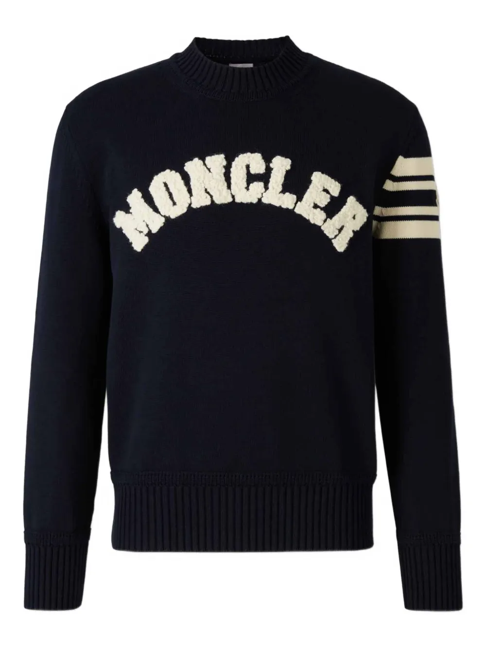 Moncler logo-embroidered striped-sleeve sweater | Blue | Image 1