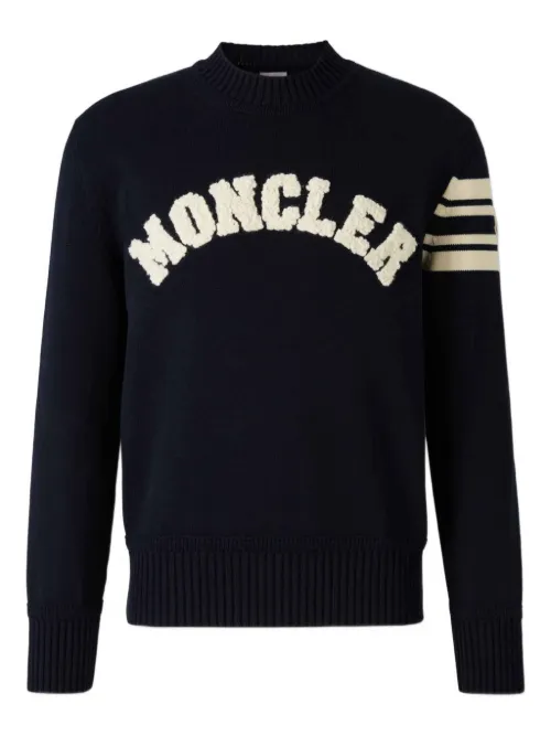 Moncler pull à logo brodé - Bleu - Moncler - Modalova