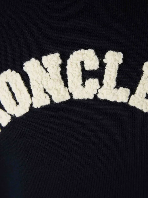 Moncler logo-embroidered striped-sleeve Sweater | Blue | FARFETCH