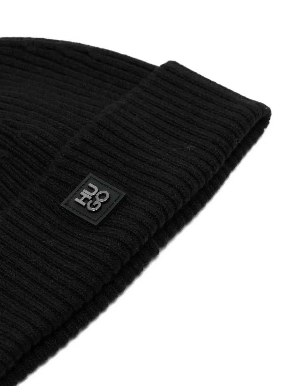 HUGO logo-badge beanie - Zwart