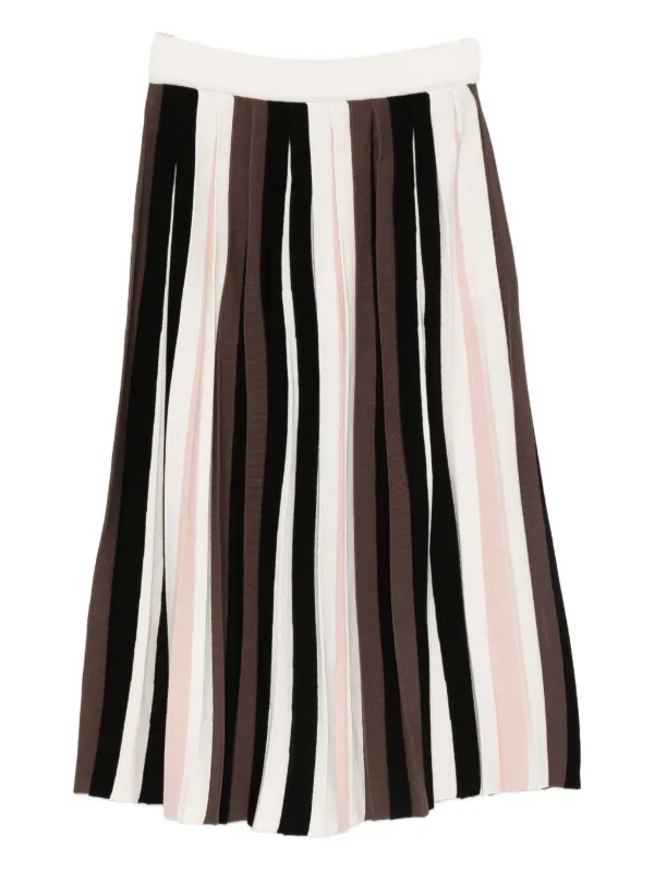 Max Mara Striped Pleated Midi Skirt in Neutrals