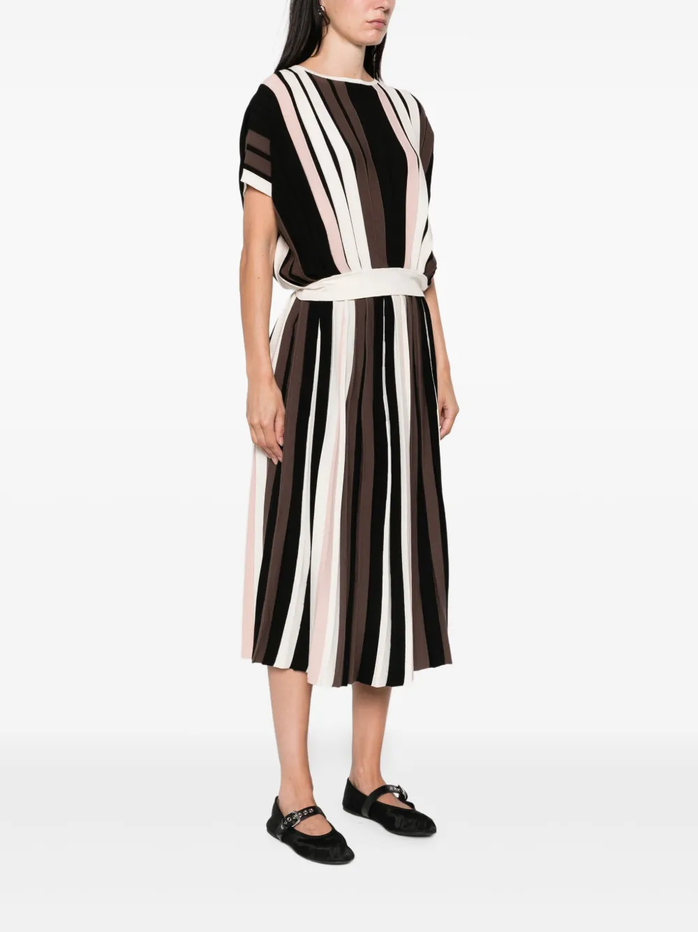 Max Mara Striped Pleated Midi Skirt in Neutrals, view 3