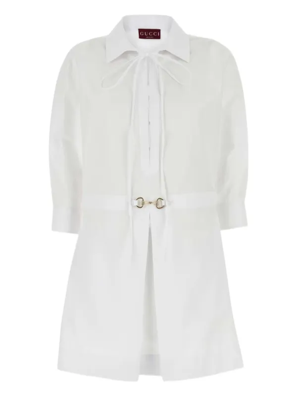 Gucci Signature Horsebit Detail Cotton Mini Dress | White