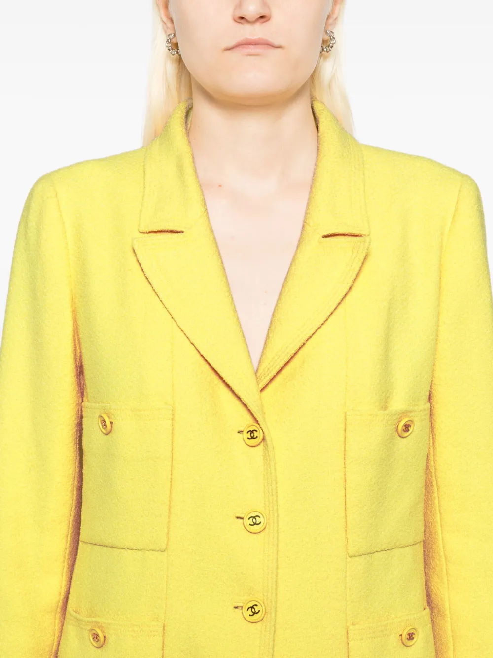 Pre-owned Chanel 1997 Single Breasted Jacket Coat In Yellow