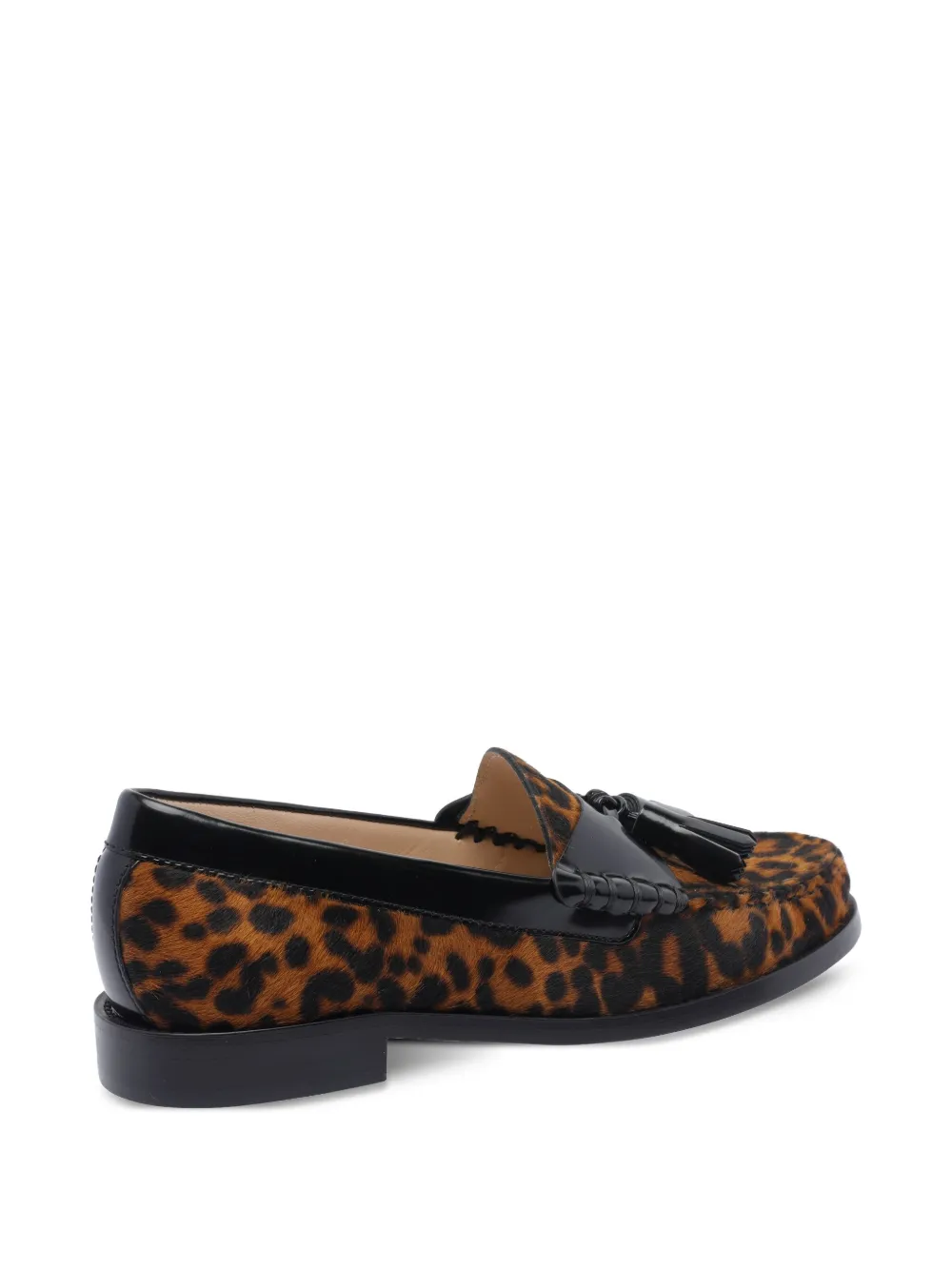 Stuart Weitzman tassel-embellished leopard-print loafers Brown