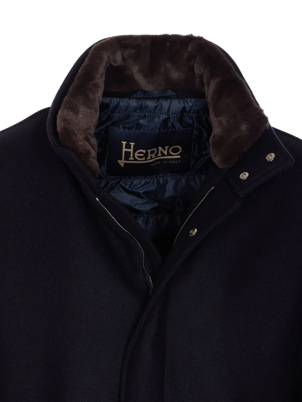 Herno Leren jas met lammy kraag Blauw
