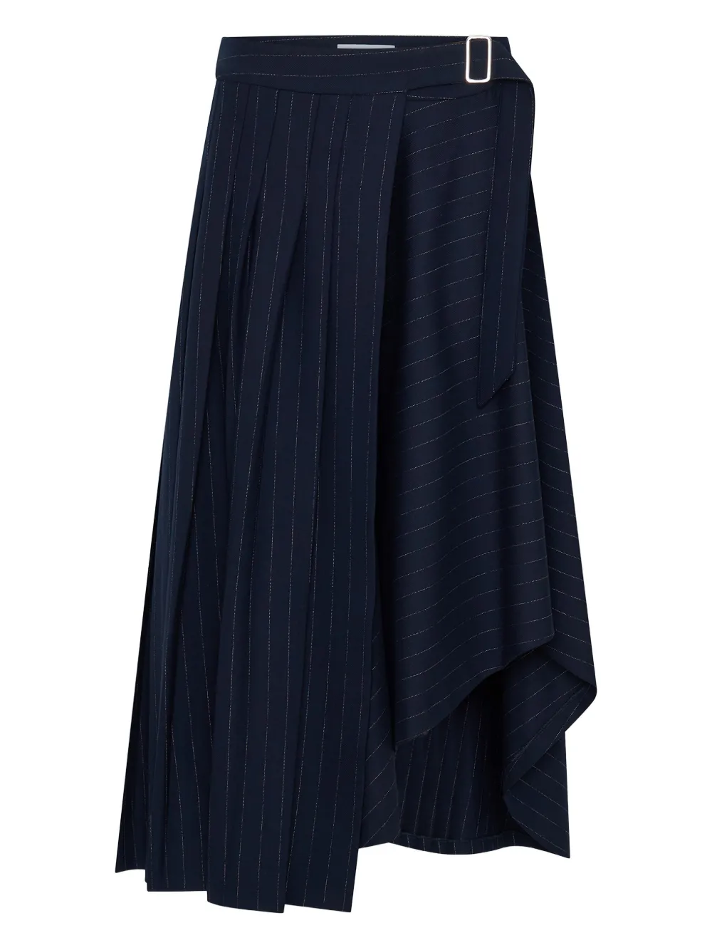 Anna Quan Chalk Stripe Pleated Wrap Midi Skirt In Blue