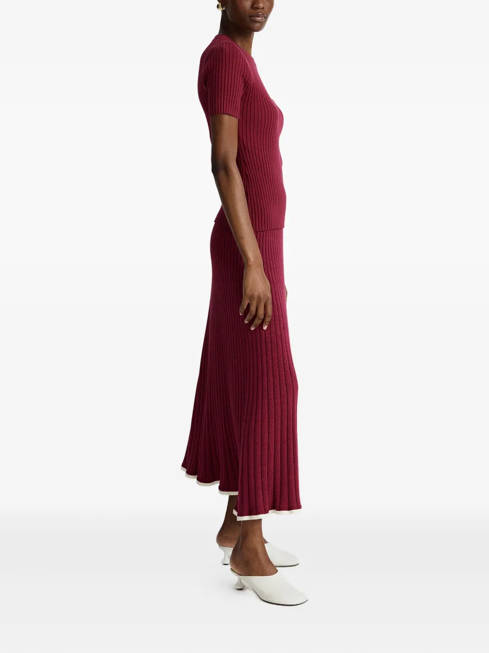 Anna Quan Felicia Ribbed Midi Skirt In Red