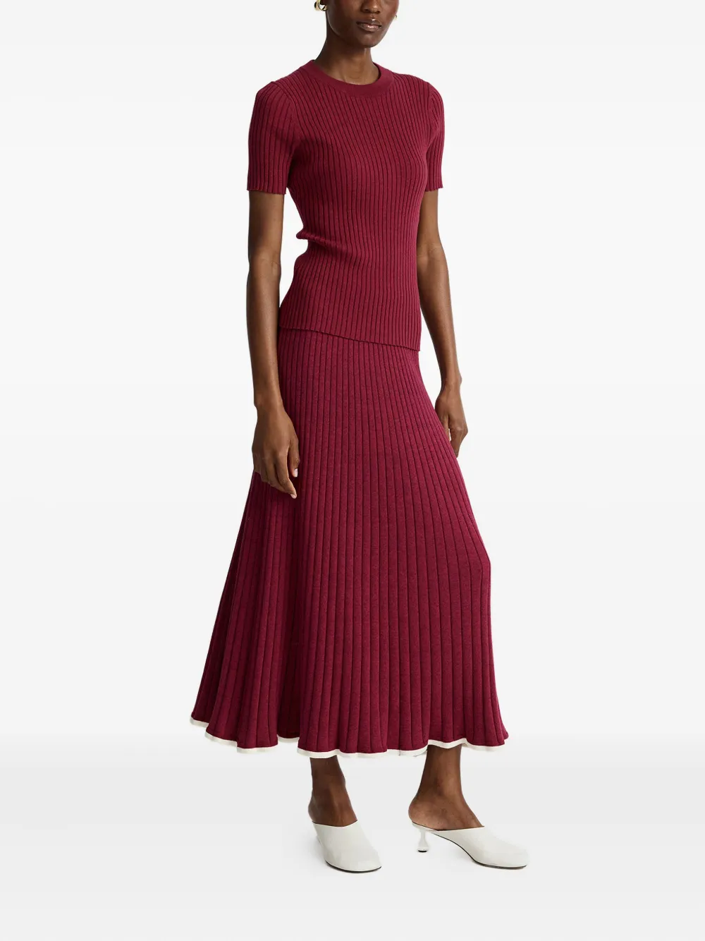 Anna Quan Felicia Ribbed Midi Skirt In Red