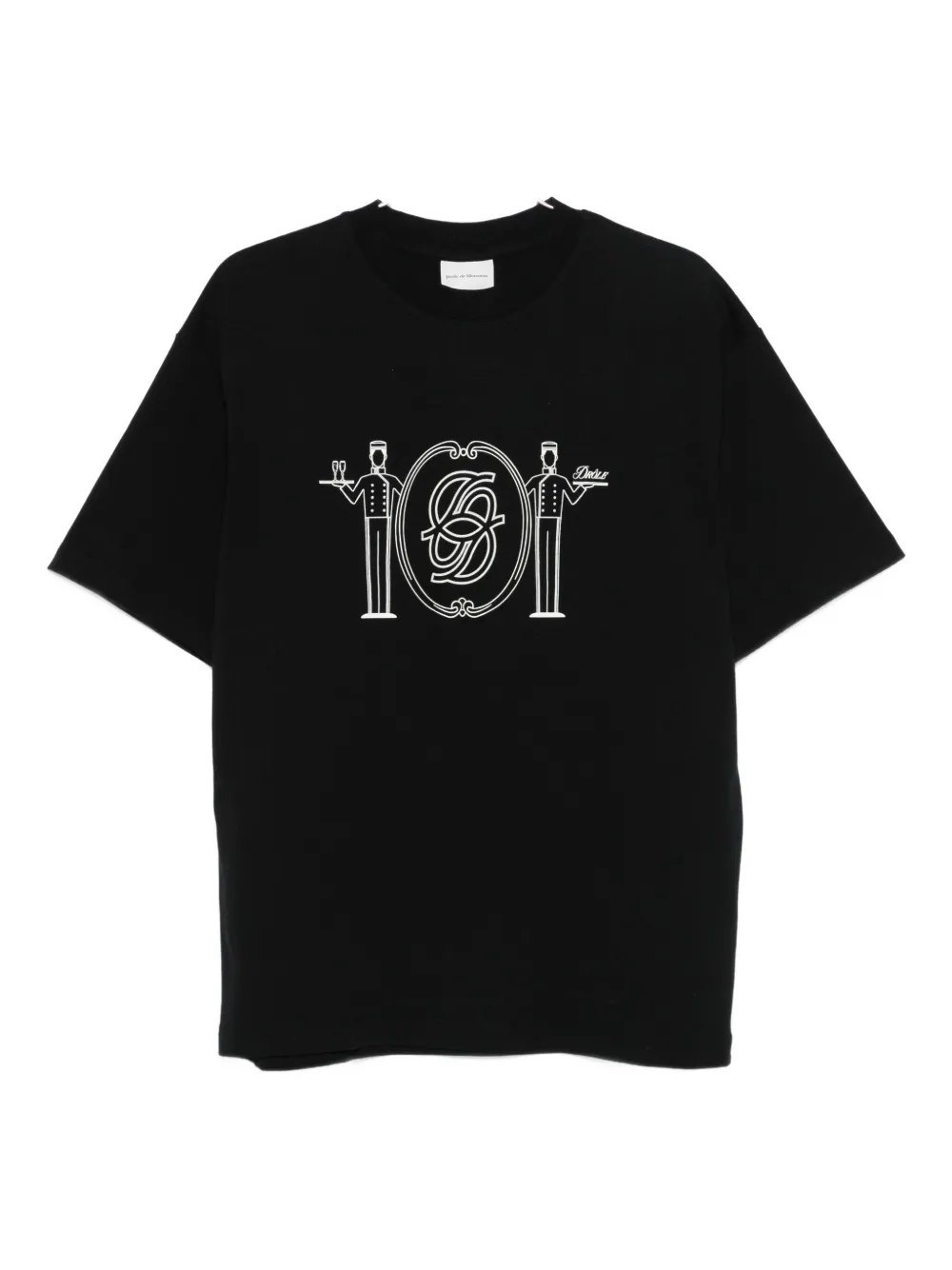 Drôle De Monsieur Room Servise-print Cotton T-shirt In Black