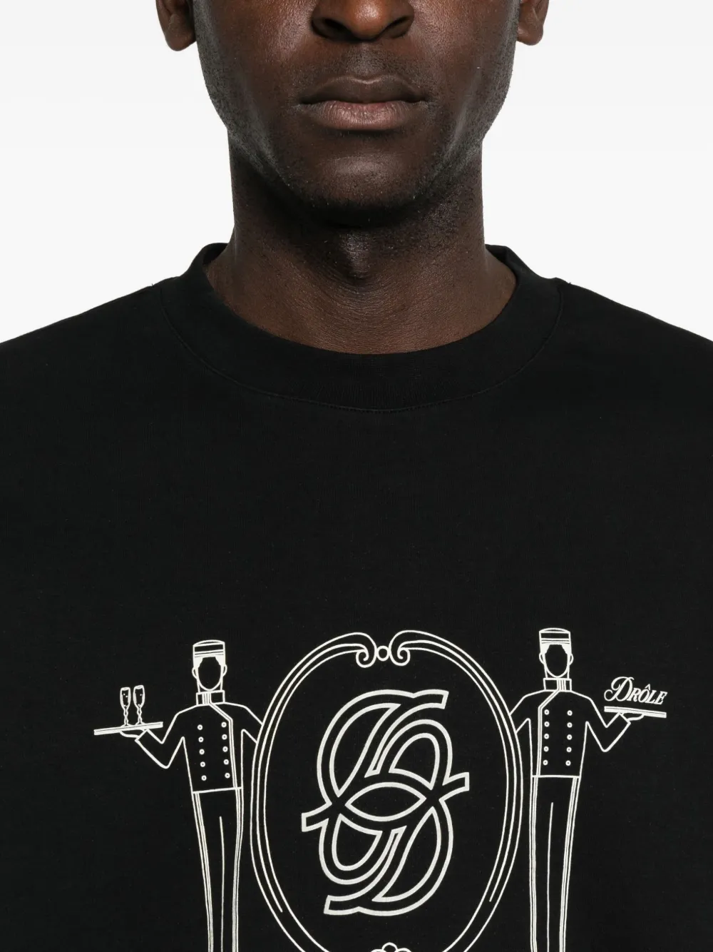 Drôle De Monsieur Room Servise-print Cotton T-shirt In Black