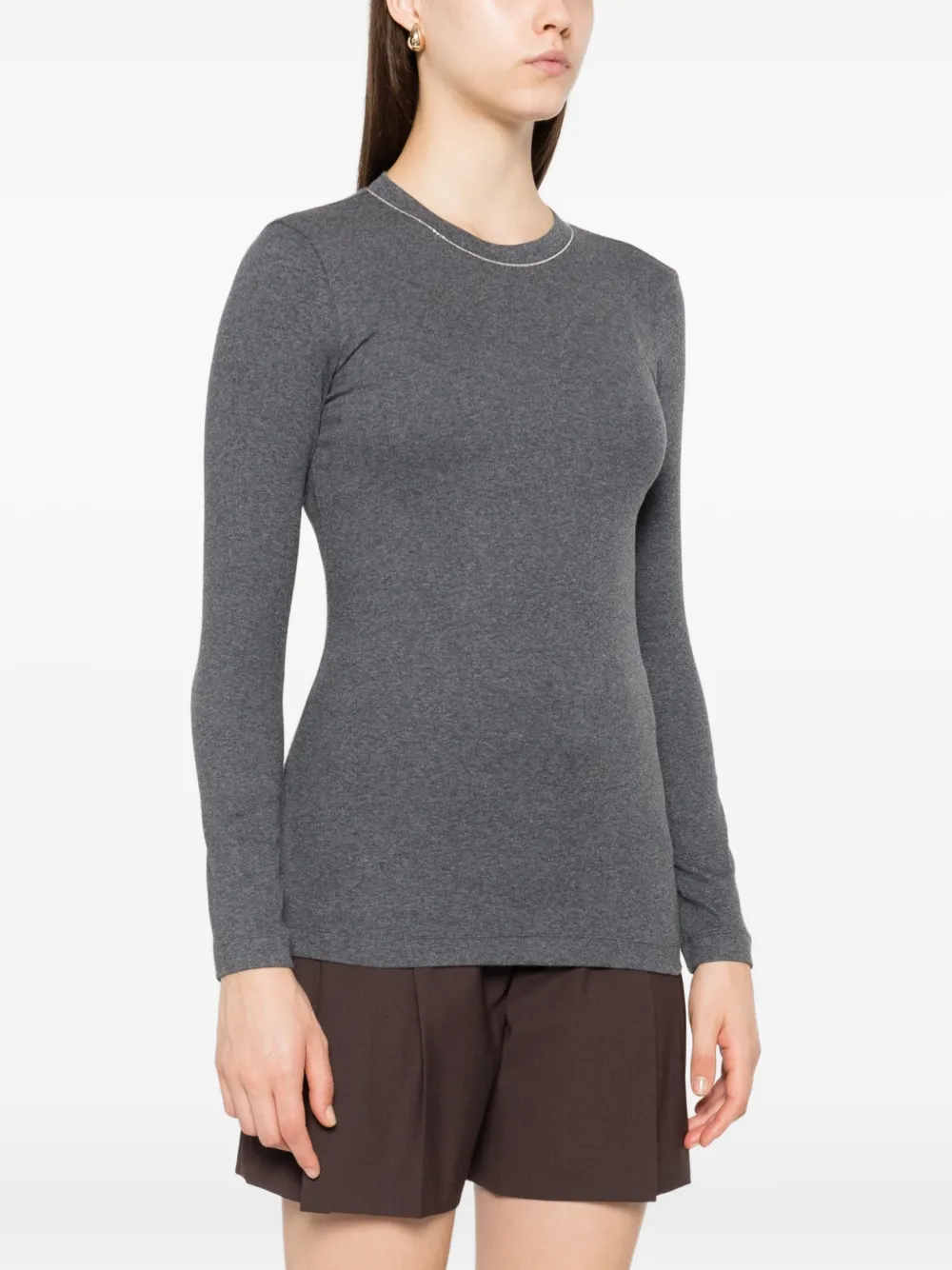 Brunello Cucinelli Top met keyhole detail en lange mouwen Grijs