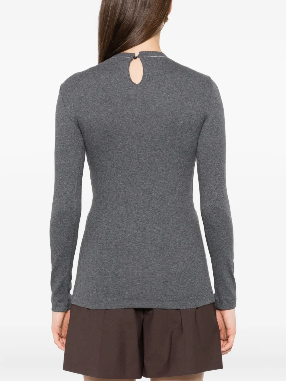 Brunello Cucinelli Top met keyhole detail en lange mouwen Grijs