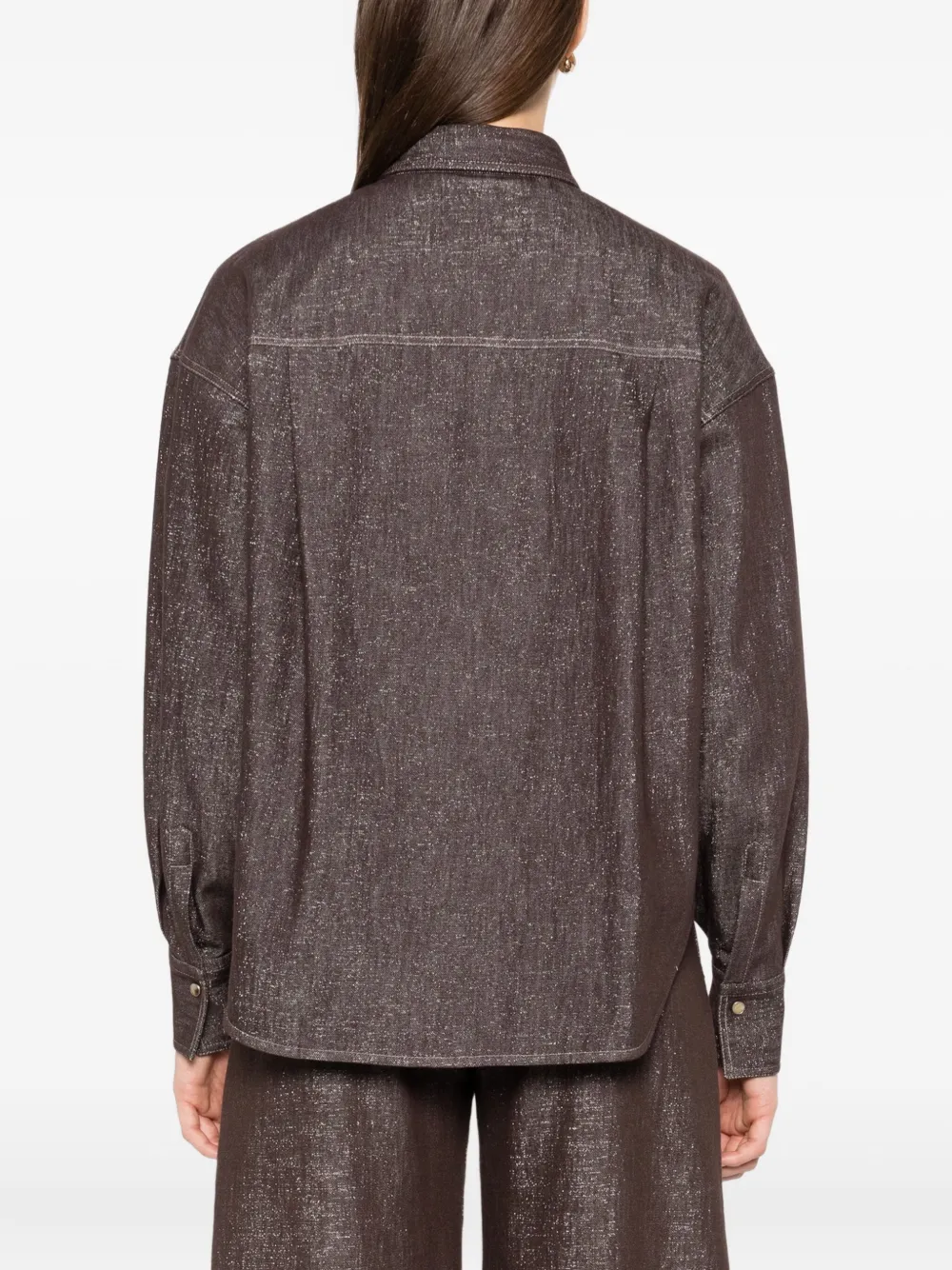 Brunello Cucinelli Denim blouse met dubbele zak Bruin