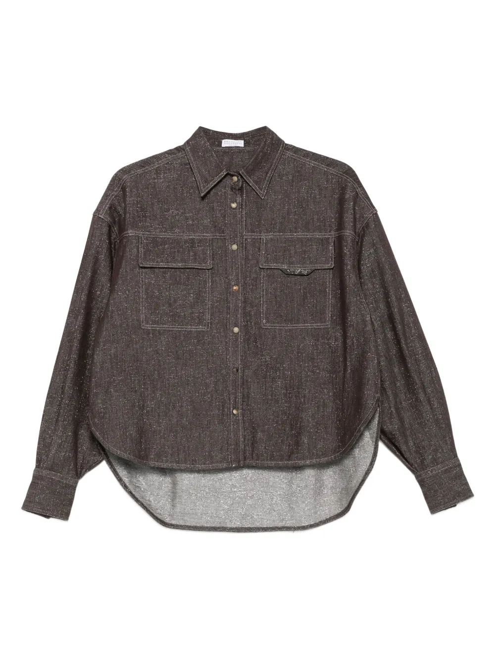 Brunello Cucinelli Denim blouse met dubbele zak Bruin
