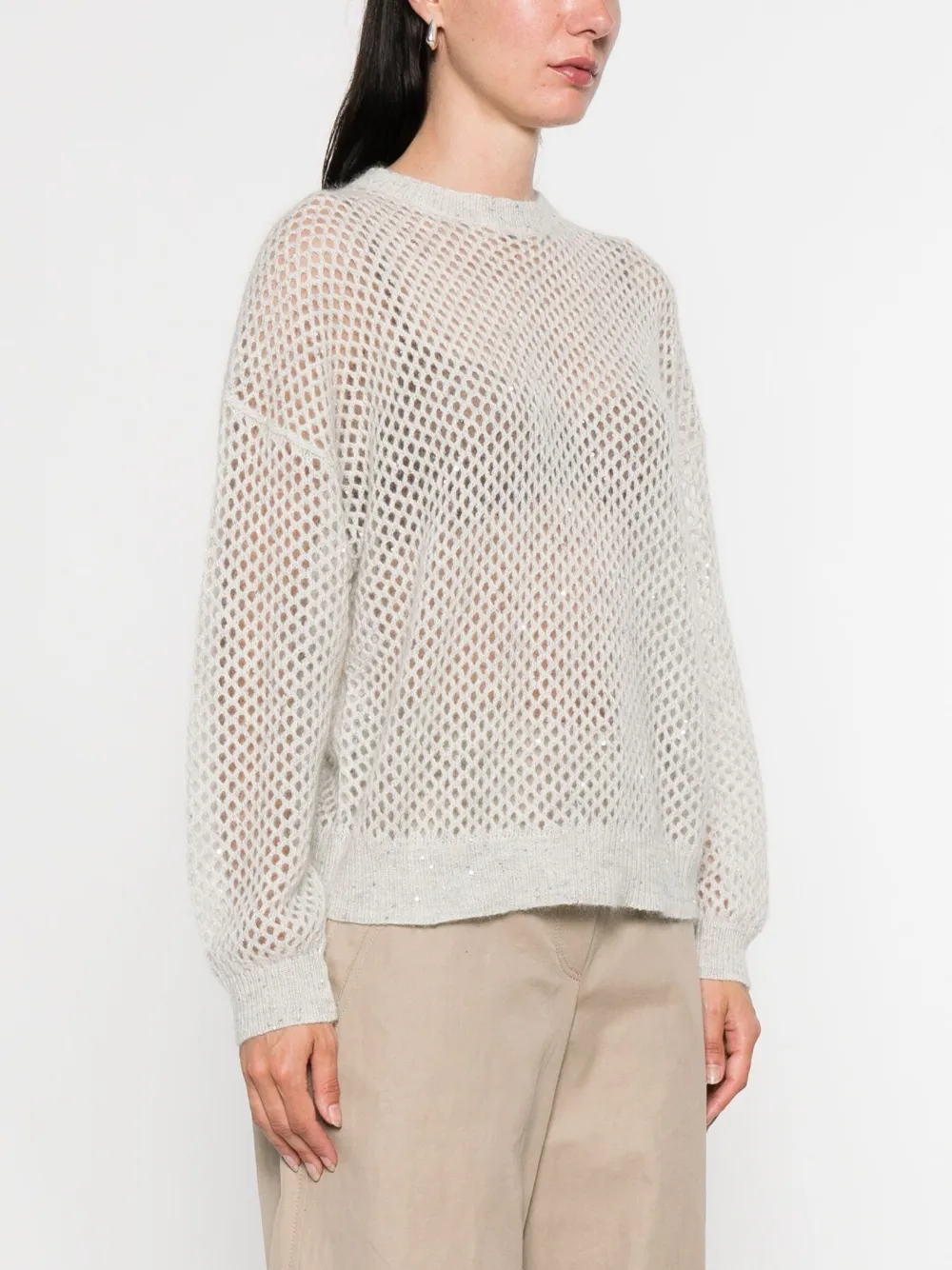 Brunello Cucinelli Top met mesh Grijs