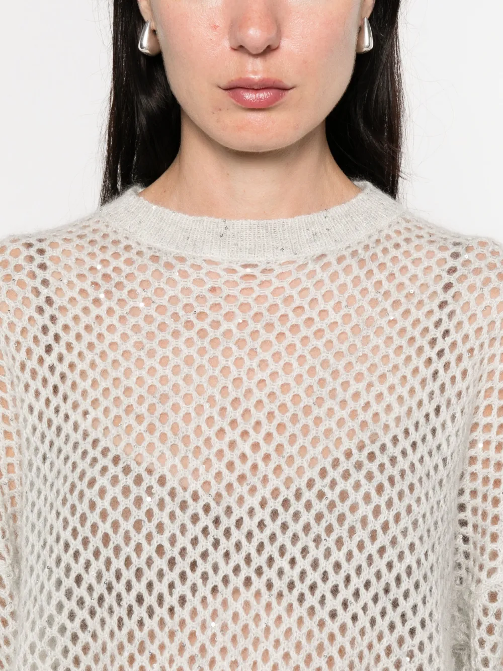 Brunello Cucinelli Top met mesh Grijs