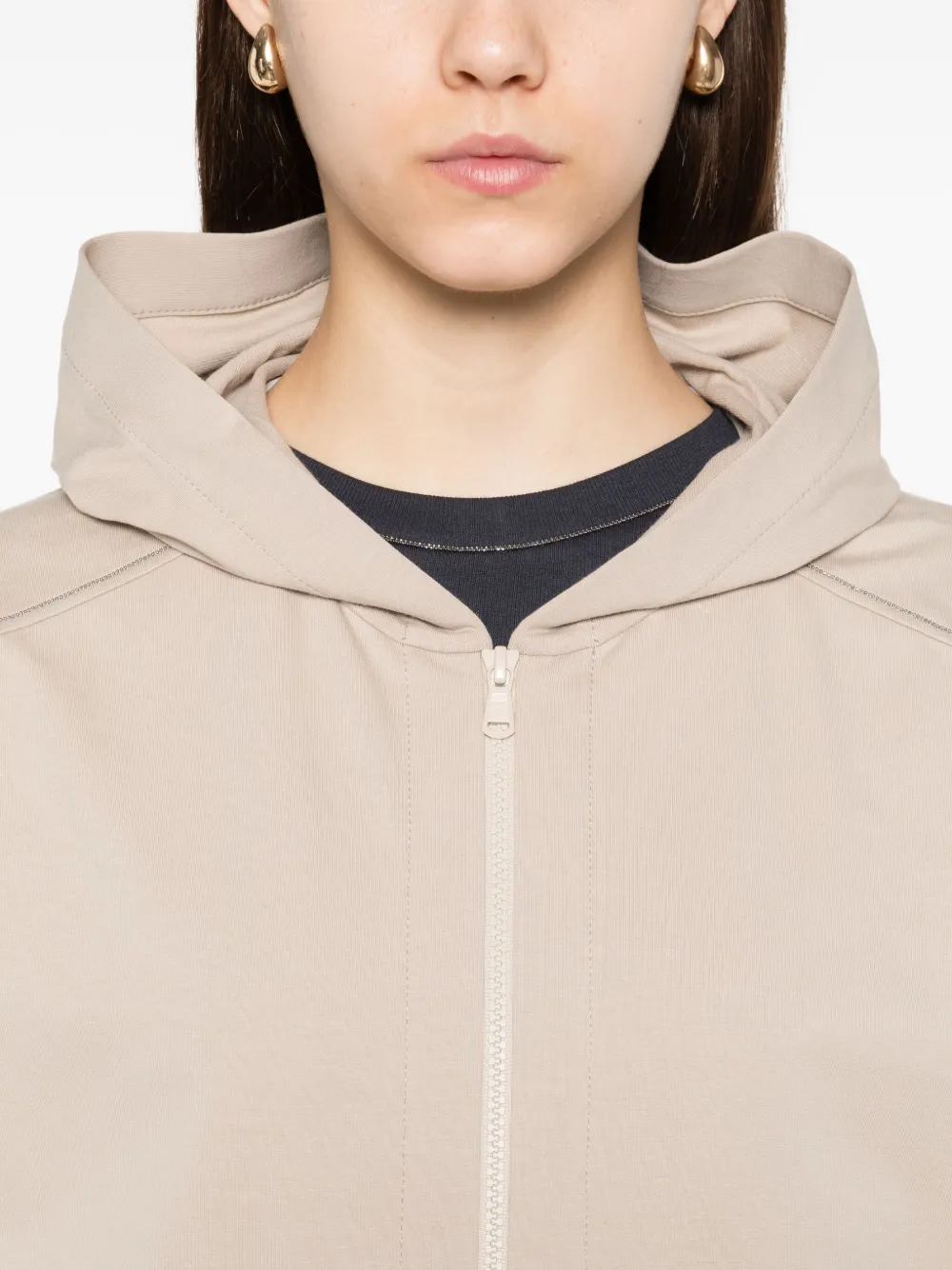Brunello Cucinelli Monili hoodie met kettingdetail en rits Beige
