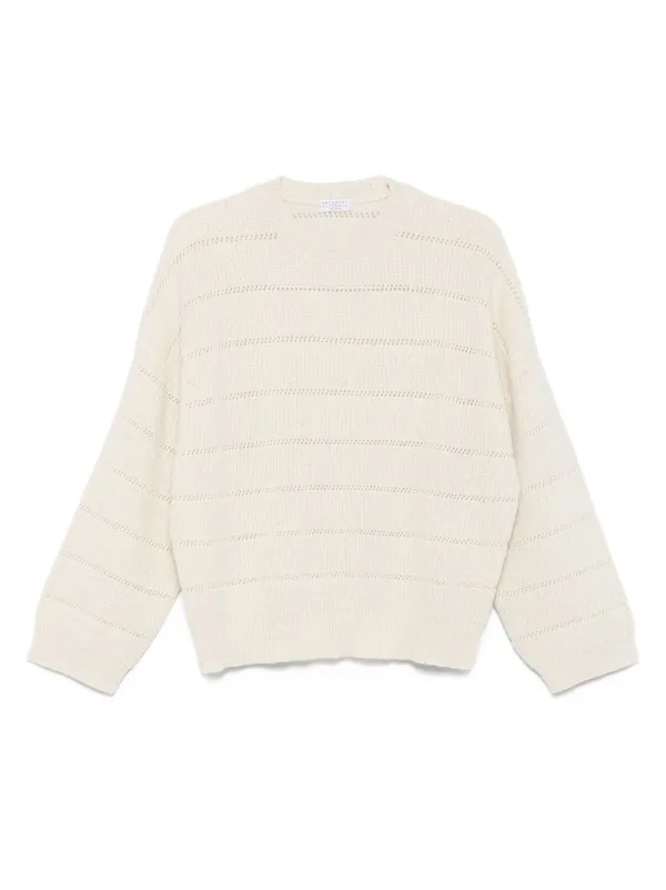 Pull Brunello Cucinelli En Maille Ouverte Métallisée - Mohair Beige Taille XS, Neuf Sans étiquettes