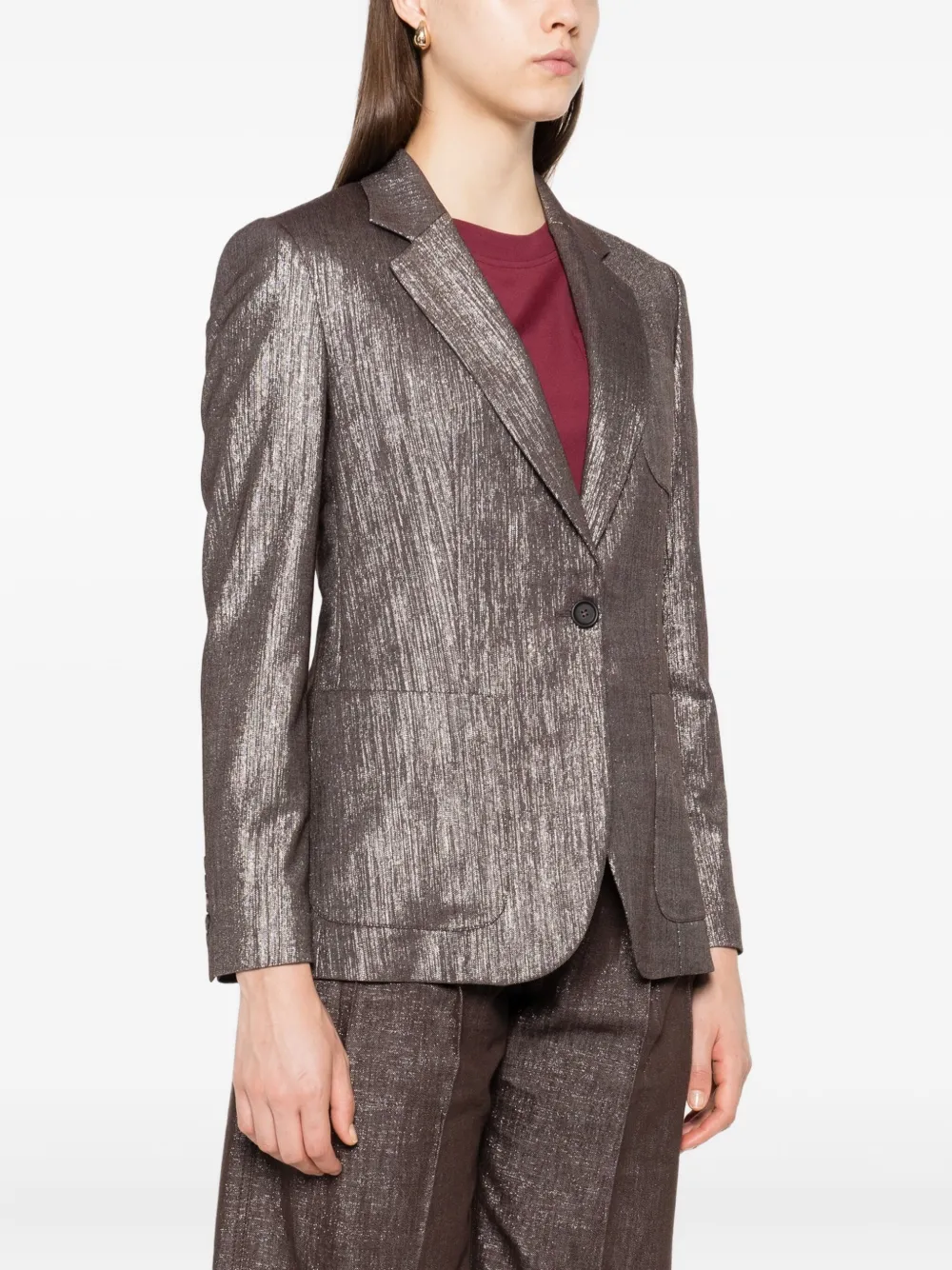 Brunello Cucinelli Blazer met enkele rij knopen Bruin