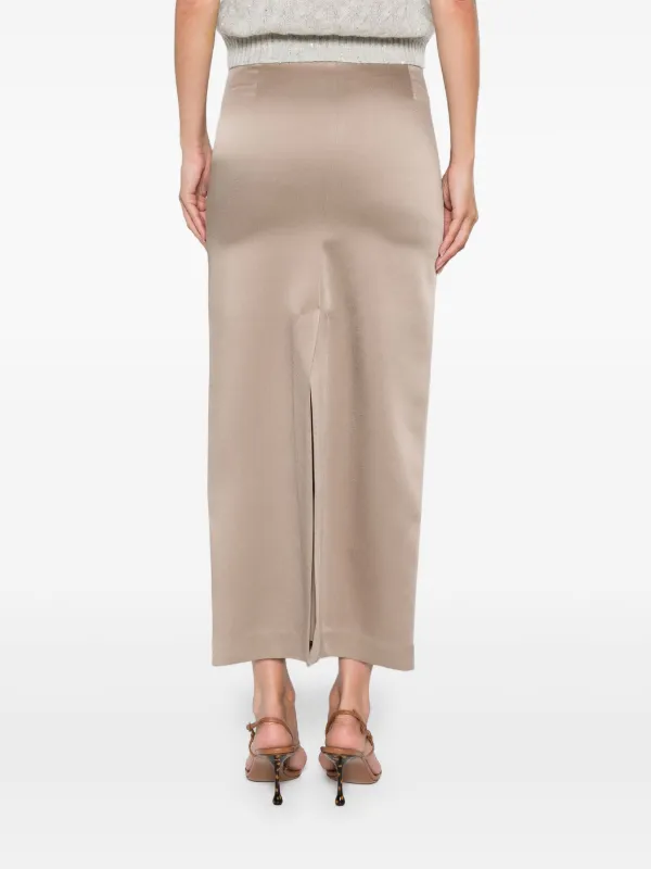 【送料&関税込】Brunello Cucinelli Brown Skirt Brunello Cucinelli - Brown Silk Pleated Midi Skirt