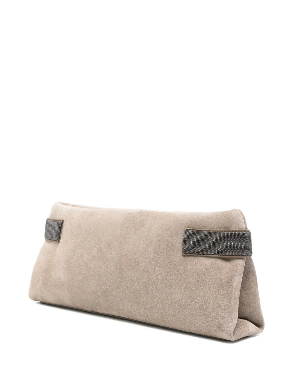 Brunello Cucinelli Suède clutch met moniliketting Grijs