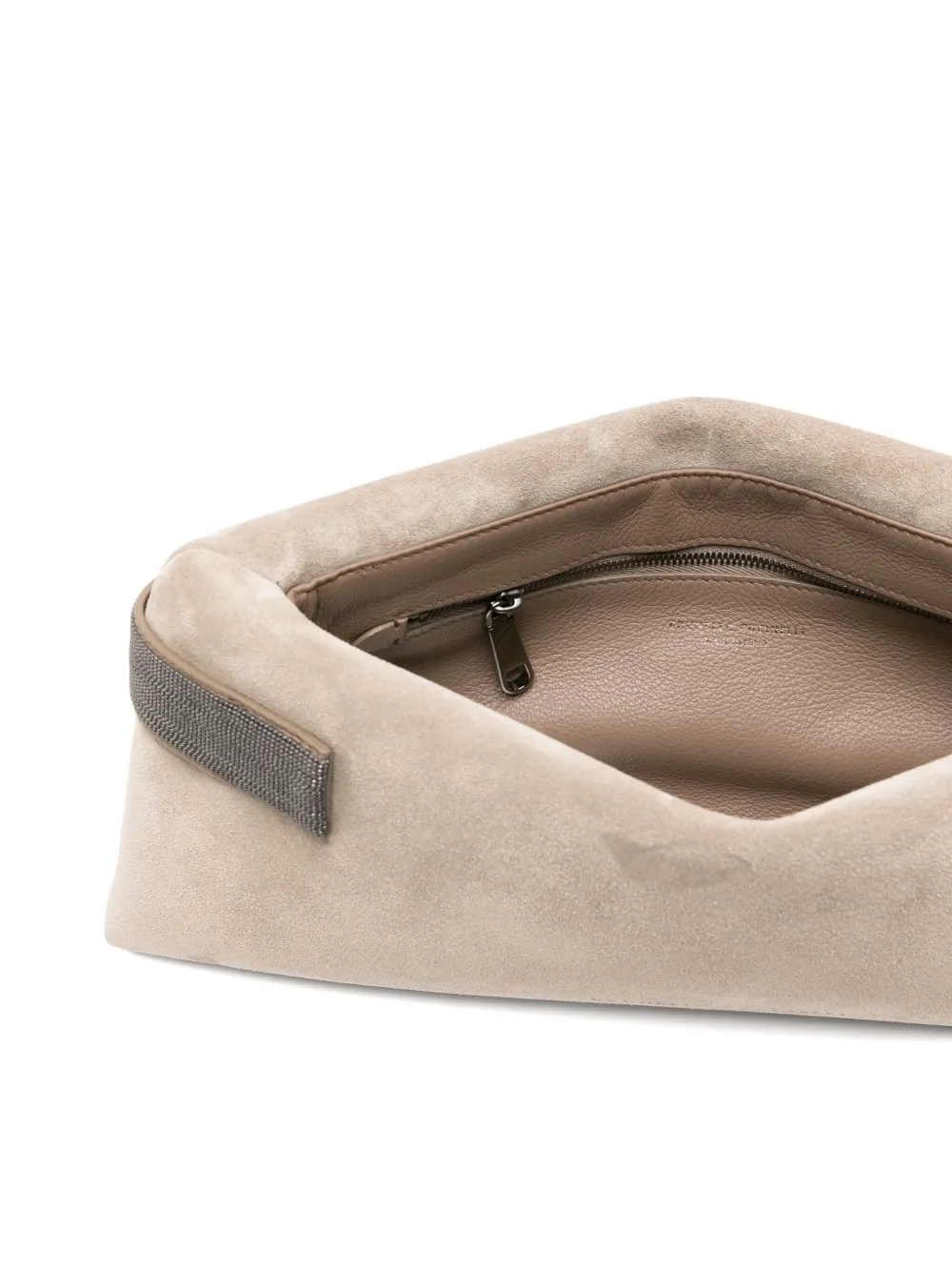 Brunello Cucinelli Suède clutch met moniliketting Grijs
