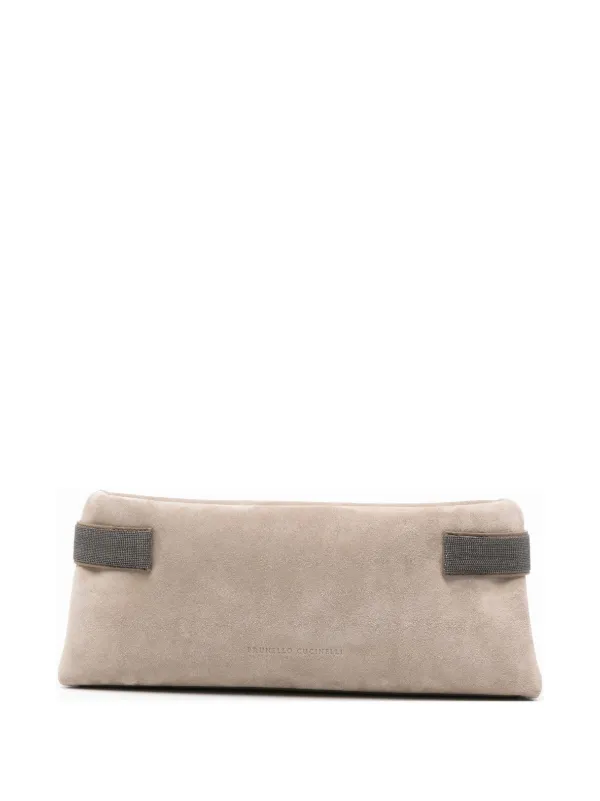 Brunello Cucinelli Monili-chain Suede Clutch Bag Grey