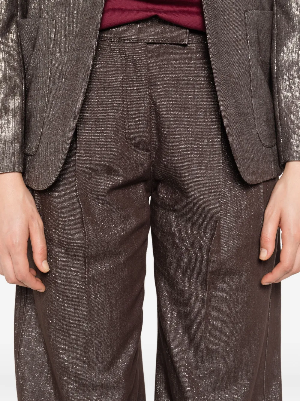 Brunello Cucinelli Metallic plooibroek Bruin