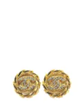 CHANEL Pre-Owned 1980-1990 Gold Plated CC Crystal Clip On Earrings costume earrings