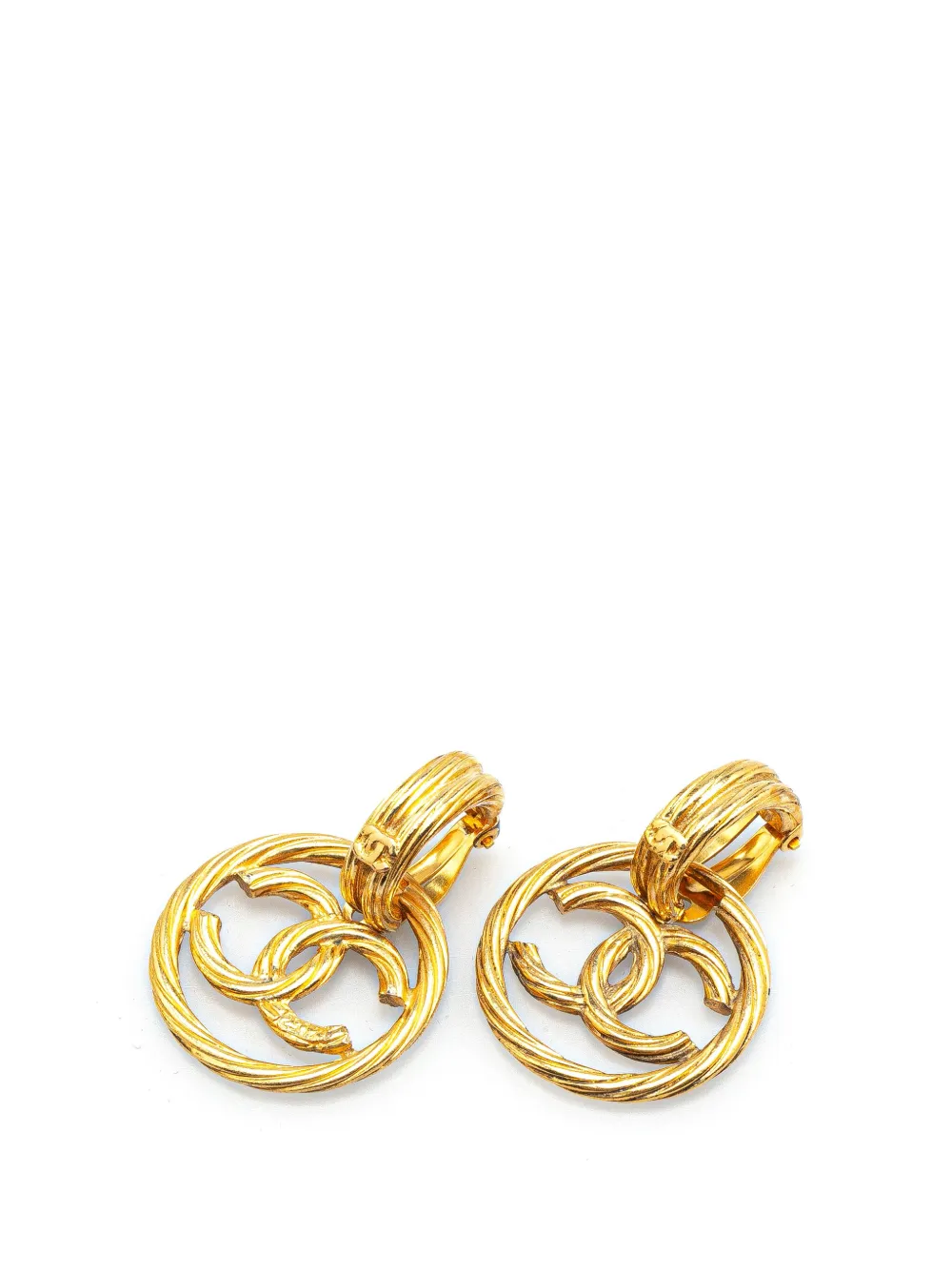 CHANEL Pre-Owned 1993 Gold Plated CC Drop Clip On Earrings costume CHANEL Pre-Owned 1993 Gold Plated CC Drop Clip On Earrings costume