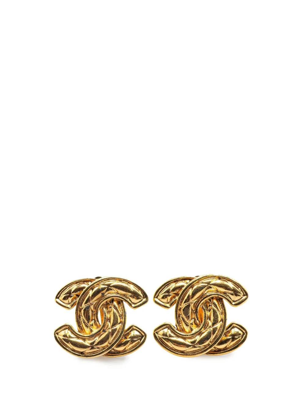 CHANEL Pre-Owned 1970-1980 Gold Plated CC Quilted Clip On Earrings CHANEL Pre-Owned 1970-1980 Gold Plated CC Quilted Clip On Earrings
