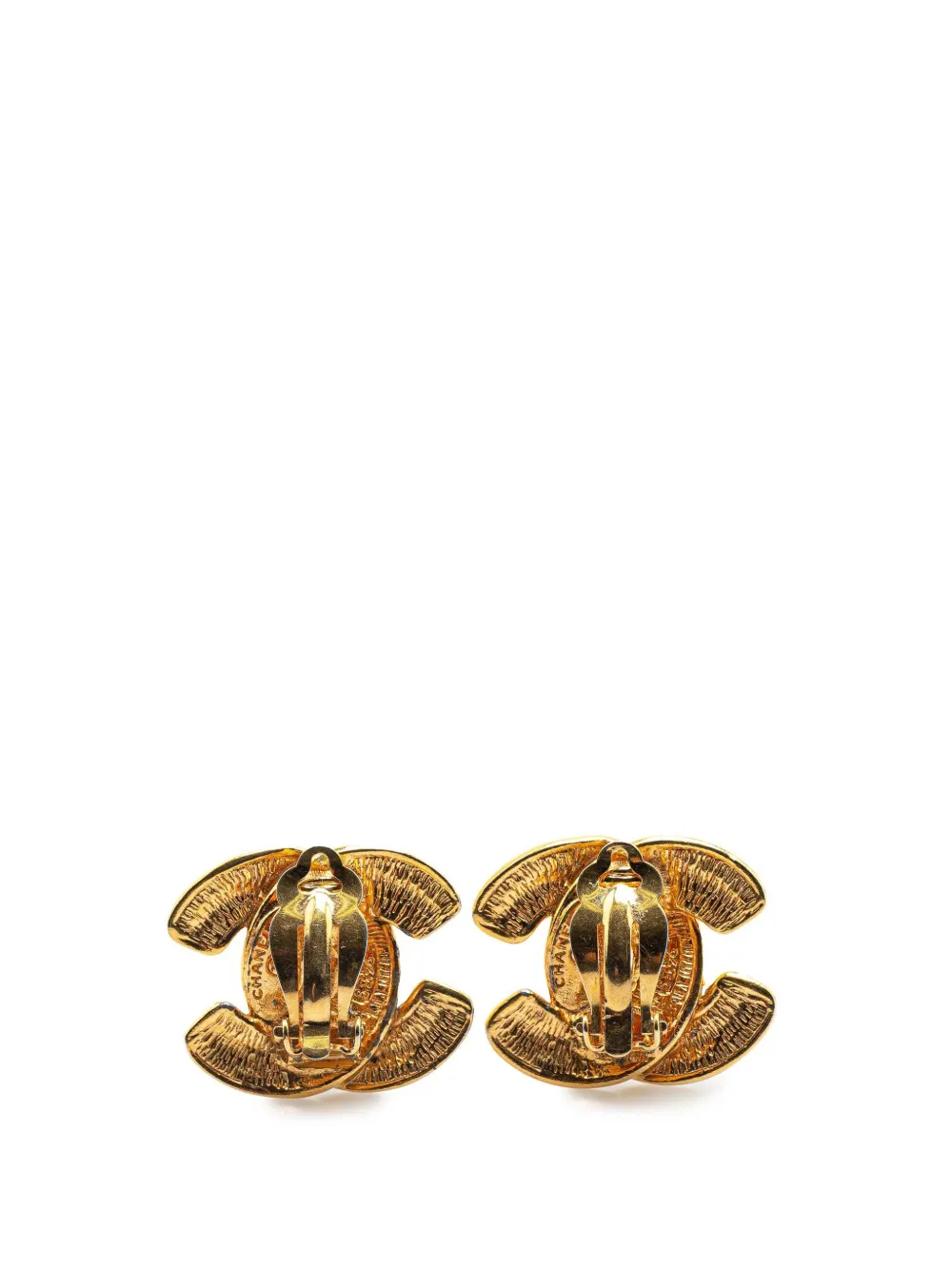 CHANEL Pre-Owned 1970-1980 Gold Plated CC Quilted Clip On Earrings costume earrings | Image 2