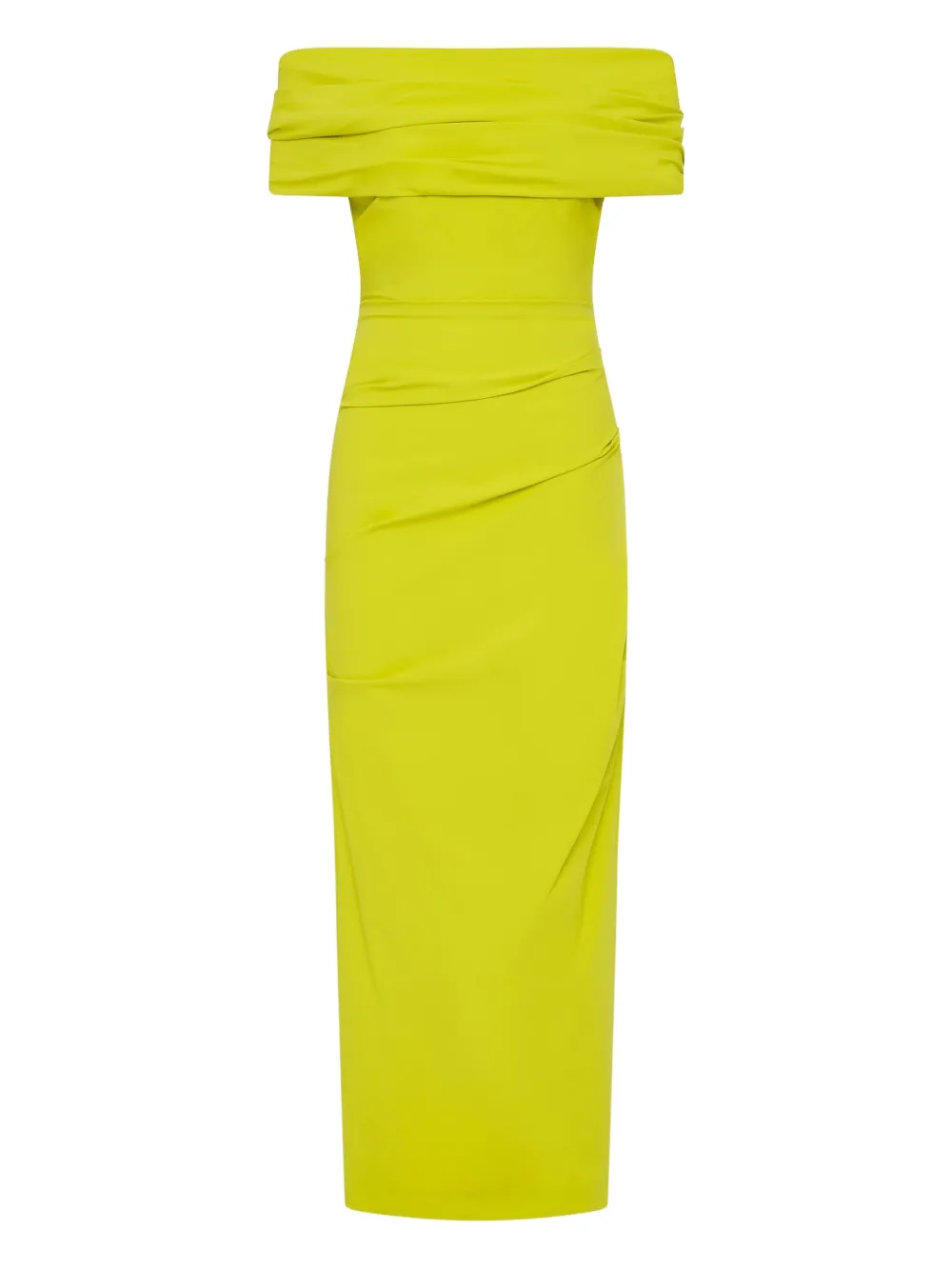 Rachel Gilbert Camille off-shoulder gedrapeerde maxi-jurk Groen