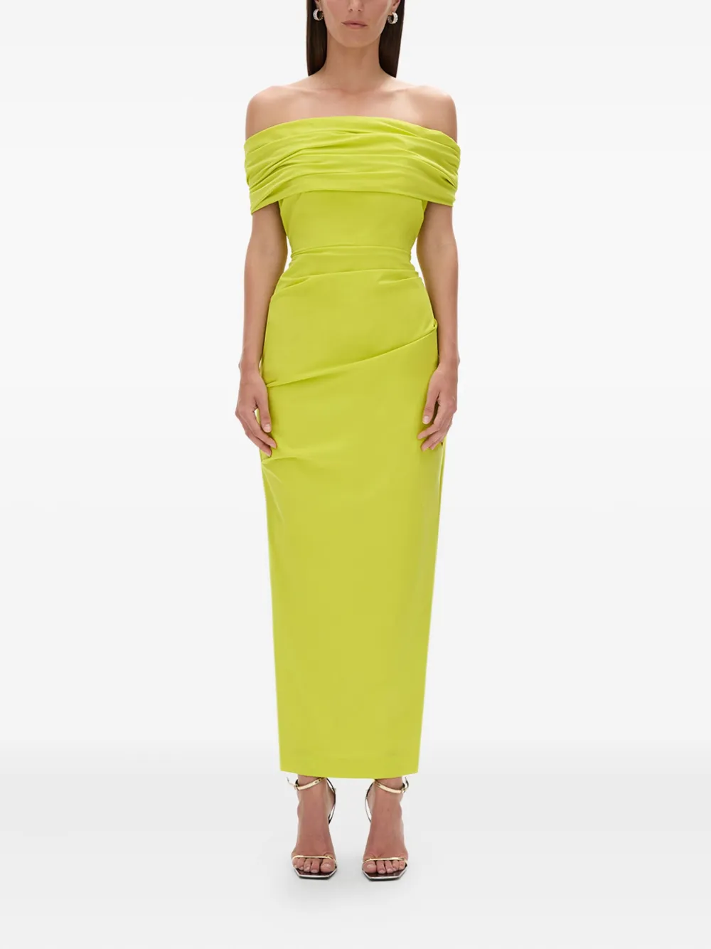 Rachel Gilbert Camille off-shoulder gedrapeerde maxi-jurk - Groen