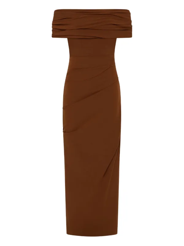 Rachel Gilbert Camille Draped Off-shoulder Maxi Dress - Brown