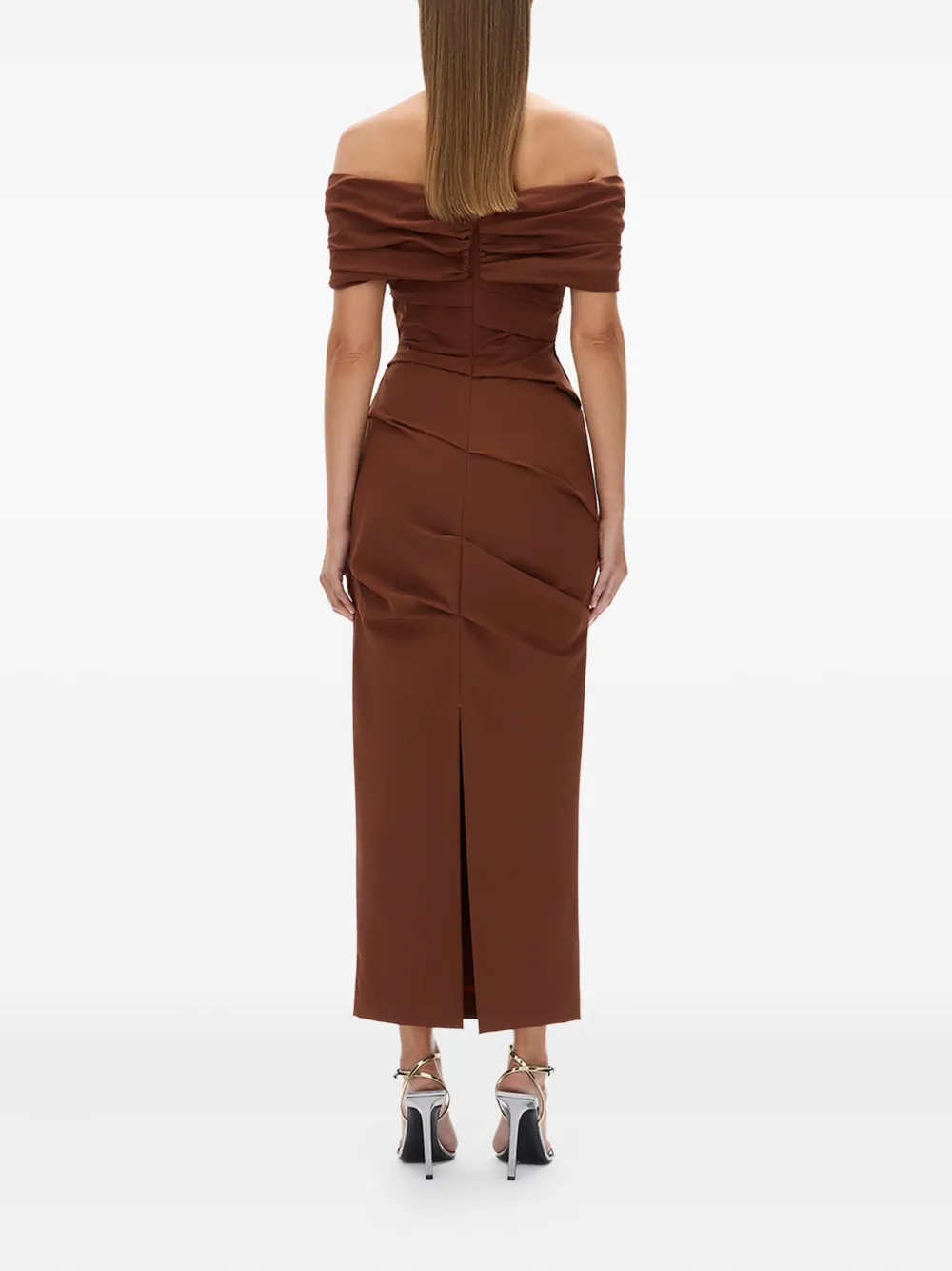 Rachel Gilbert Camille Draped Off-shoulder Maxi Dress In Brown