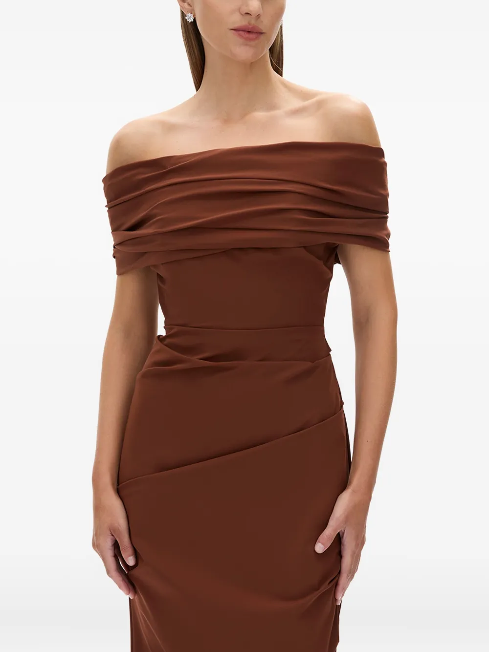 Rachel Gilbert Camille Draped Off-shoulder Maxi Dress In Brown