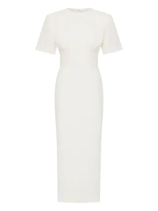 knee length dresses for ladies Kitsu Short Sleeve Midi Dress White Size 16