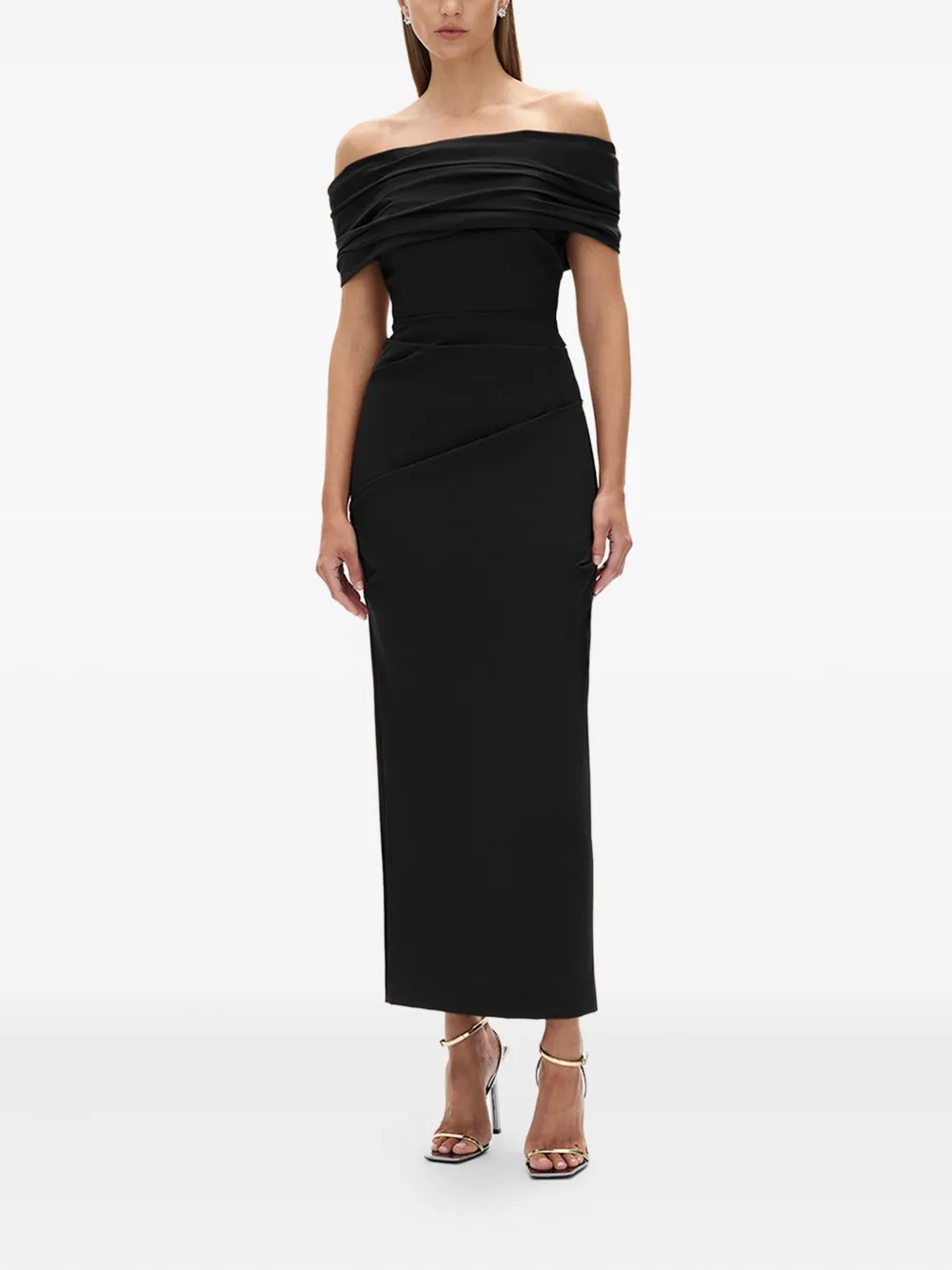 Rachel Gilbert Camille gedrapeerde off-shoulder maxi-jurk - Zwart