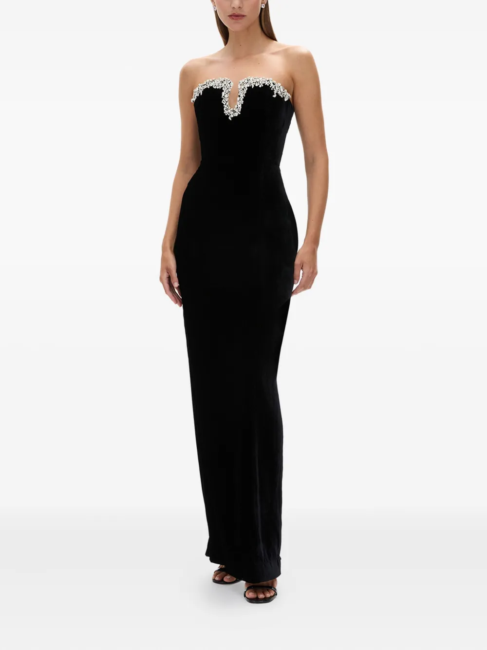 Rachel Gilbert Claudine fluwelen avondjurk Zwart