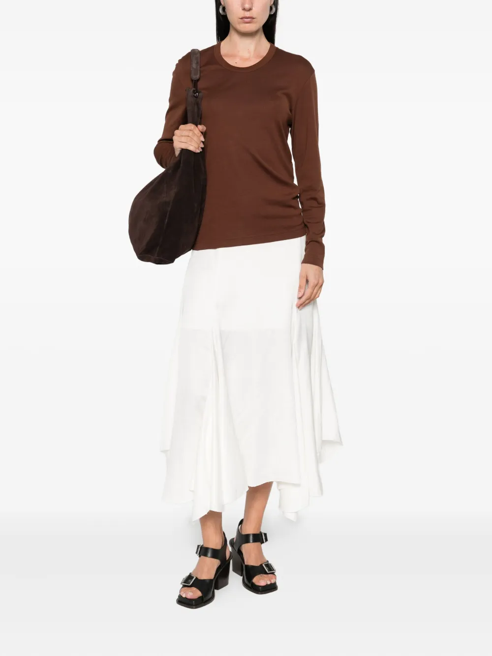 LEMAIRE long-sleeve cotton T-shirt Bruin